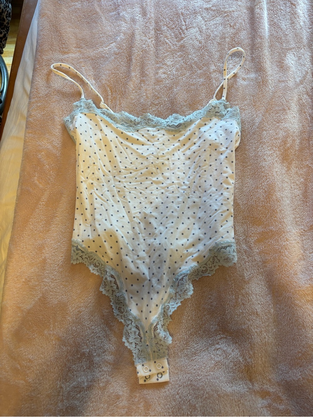 SKIMS Cream Polka Dot Lace-Trim Bodysuit with Light Blue Accents
